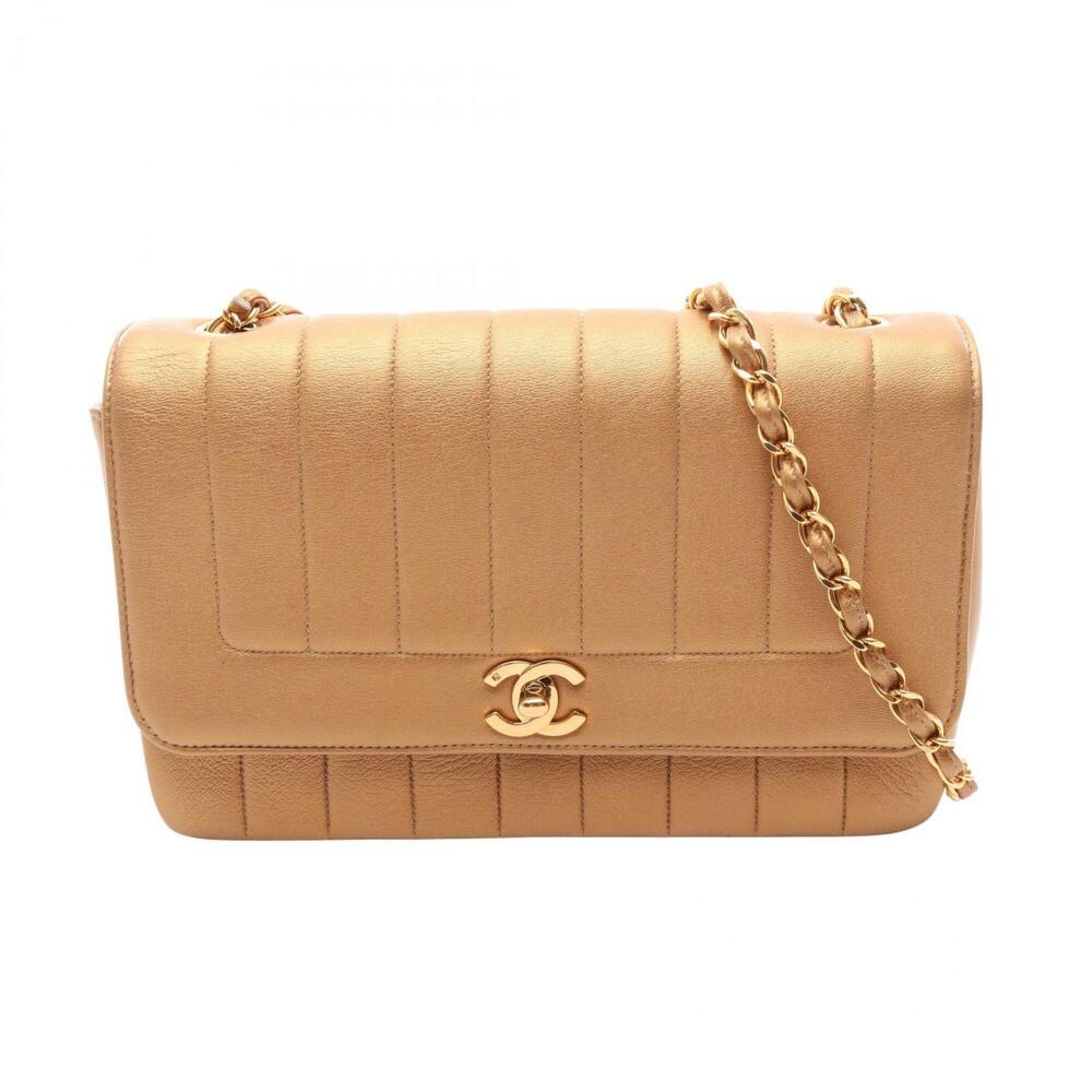 Chanel Mademoiselle Shoulder Bag/Handbag, Leather, Women's, Gold Tone